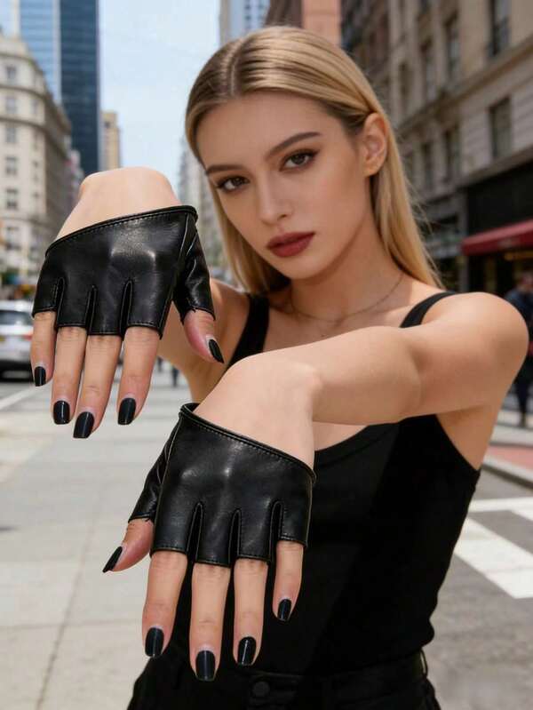 1 Pair Red Fingerless PU Leather Gloves, Fashion Red Wine Fingerless PU Leather Gloves Summer Fingerless Gloves, Suitable For Party, Nightclub, Daily Wear, Concert/Music Festival And Valentine's Day