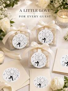 Personalized Name And Date Wedding Sticker, Custom Bride And Groom Heart Balloon Label, Hand Drawn Couple Illustration, Wedding Favor Sticker, Gift Box Seal, Bridal Shower, Engagement Celebration, Wedding Reception Decor, Newlyweds, Couples - Multicolor - View 4