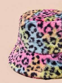 1pc Women's Plush Tie-Dye Pattern Random Sexy Leopard Print Bucket Hat, Autumn/Winter Outdoor Travel Men's Holiday Accessory, Casual Bucket Hat, Party Hat, Date Couple Casual Unisex Knit Hat, Designed For Young People, Outdoor Activities, Christmas, Thanksgiving, Retro Party And Streetwear Ideal Choice, Perfect Gift And Birthday Present For Friends - Multicolor - View 2