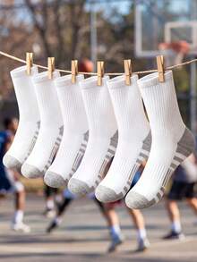 5 Pairs Unisex Comfortable Breathable Mid-Calf Sports Socks, Basic Athletic Style, Suitable For Commuting, Travel, Multi-Scenario Sports And Gifting - Multicolor - View 4