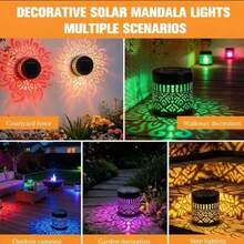 1pc Warm White Mandala Solar Projection Light, IPX4 Waterproof Rating, LED Pattern Wall Lamp, Suitable For Outdoor Fence, Garden, Yard, Backyard, Steps, Patio, Pathway, Porch Railing And Driveway, Creating Cozy Golden Nighttime Atmosphere - Solar Mandala - View 5