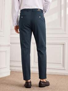 Officeau Men's Dark Grey Straight-Leg Suit Pants, For Formal Business/Office, Gift For Father/Husband - Dark Grey - View 2