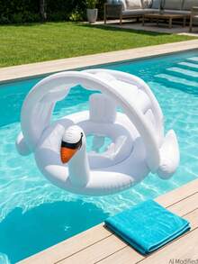 Animal Themed Inflatable Swimming Float Bed With Detachable Sun Canopy, Flamingo/Swan Pool Float, Summer Pool Accessory, First Day Of School - Multicolor - View 5