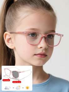 1PC Kids 3‑8Y PC Fashion Glasses, Transparent Pastel Frame, Photochromic Lens, Sweet Casual Eyewear For Summer Outdoor Trips With Glasses Box - Multicolor - View 2