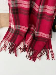 1pc Plaid Casual Polyester Scarf For Autumn/Winter - 7#Red - View 4