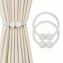 2pcs Magnetic Curtain Tiebacks, Polyester Rope Material, Modern Style, Suitable For Home Office Decor, Birthday Graduation Gift Choice - Curtain Tieback Pair, Curtain Tie Rope, Curtain Buckle, Curtain Ring, Curtain Tie, Bed Curtain Storage Rope, Magnetic Pearl, No Drilling, Bundling - one-size - View 1
