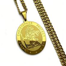 1pc Men's Protective Amulet Necklace, St. Christopher Pendant, Christian Faith Jewelry Gift, Daily Wear, Christmas Thanksgiving Gift - Pendant Necklace - View 2