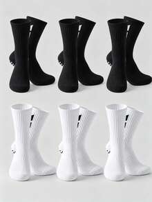 1 Pair/4 Pairs/6 Pairs Men's Non-Slip Dotted Towel Sole Breathable Striped Mid-Calf Socks Suitable For Football Training - Black and White - View 2