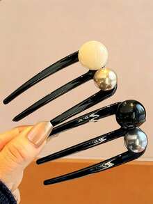 3/2/1 Set Elegant Three-Prong Faux Pearl Hair Clips, U-Shaped Hair Accessories Suitable For Daily Wear, Can Be Used For Hairstyle Styling And Hair Decoration, Practical Hair Tool Combination, Versatile For Various Hairstyles, Suitable For All Seasons, Hair Clips - Multicolor - View 3