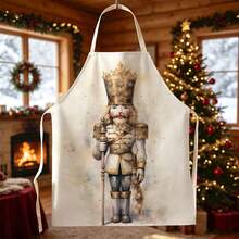 1pc Christmas Vintage Luxury Gilded Nutcracker Print Apron - Sleeveless Design, Durable And Comfortable Fit, Featuring Gilded High Crown Nutcracker Pattern, Suitable For Cooking, Baking And Home Cleaning, Household Cleaning, Housework Apron, Hand-Painted Handmade Gardening Apron, Fun Holiday Gift - Multicolor - View 10