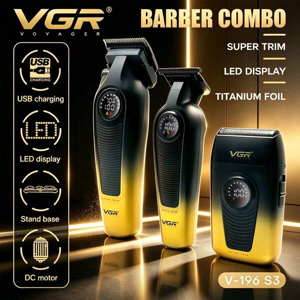 VGR電動バリカンセット プロ用バリカン コードレスバリカン デジタルディスプレイバリカン メンズバリカン 調整可能バリカン V-196&V-996