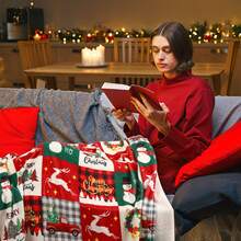 Christmas Throw Blanket Red & Green Plaid Snowman & Christmas Tree Sofa Bed Cover - Multicolor - View 2
