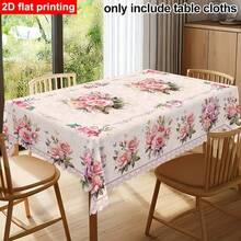 Tablecloth Only, 2D Flat, 1pc Romantic Vintage Rose & Daisy Pattern Tablecloth, French Elegant Floral Print Rectangular Tablecloth, Suitable For Home Kitchen Dining Table, Indoor & Outdoor - A - View 3
