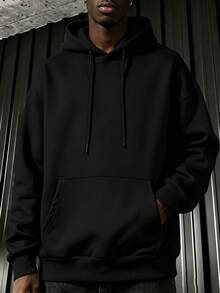 [Men's Plus Size] Men's Autumn/Winter Personalized Apricot Hooded Sweatshirt | Torii Samurai Japanese Style - Black - View 2