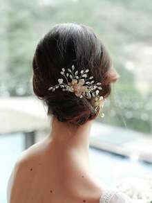 1件裝女款極簡花卉新娘婚禮髮梳髮夾，波希米亞優雅浪漫婚禮新娘伴娘賓客髮飾，金色髮飾 - 金色 - 查看 5