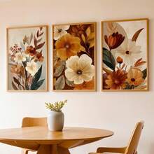 3 Piecesautumn Floral Wall Decor Set,Canvas Prints With Autumn Floral Patterns, In Bohemian, Botanical, Neutral, And Pastoral Styles, Suitable For Rustic Home Decor. - 3pcs/Set - View 1