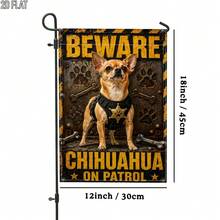 2D Flat 1pc Outdoor Garden Flag, Funny Chihuahua Patrol Team Black & Yellow Single-Sided Welcome Garden Flag, Porch Decor, Suitable For Garden Yard Decoration, Country Style Decoration, Christmas, Thanksgiving, Halloween, Single-Sided Printing, Flag Pole Not Included (Flag Only) - A - View 9