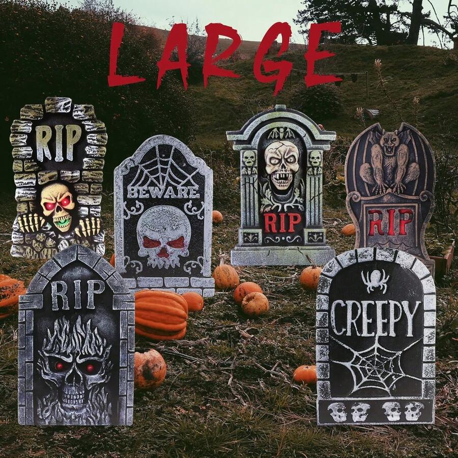 6pcs Halloween Tombstone Yard Stakes, Halloween Horror Party Decorations, Scary Tombstone Headstone Lawn Signs, Suitable For Halloween Decor, Home Outdoor Lawn Garden Decoration, Halloween Tombstone And Cemetery Decor - Halloween Tombstone - View 1