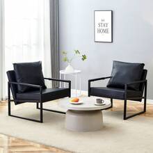 Accent Chair Space Saving Metal Frame PU Leather Black - Black - View 3