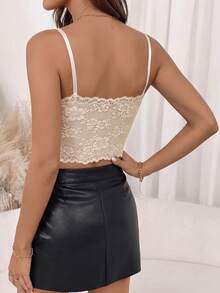 Women's Lace Sheer Sexy Camisole Tank Top With Removable Padded Cups, Slim Fit Versatile Innerwear, Adjustable Straps - Apricot - View 5