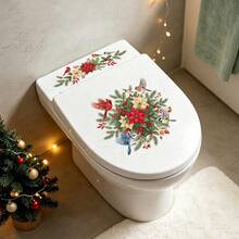 1/3pcs Christmas Flower Toilet Cover Sticker, Featuring A Cardinal Pine Design, Vinyl Removable Self-Adhesive Paper, Suitable For Decoration Of Toilet Covers, Storage Cabinets And Washbasins In Bathrooms - Multicolor - View 8