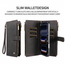 eaacaa A Retro Flip Phone Case With Multiple SIM Card Slots And A Dual Coin Pocket Compatible With Apple 17e/17ProMax/16ProMax/16Pro/16Plus/15ProMax/15plus/13ProMax/13Pro/14ProMax/14Pro/A26/A36/A56, A5, And G06. It Features A Wallet Function, A Wrist Strap, A Stand, Anti-Demagnetization, And Is Drop-Proof And Theft-Proof. - Black - View 3