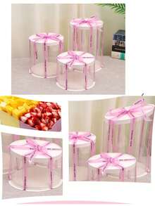 1pc Party Holiday Gift Box, Transparent Round With Random Ribbon, Christmas/Birthday Cake Box, 3-In-1 Handheld Birthday Gift, Wedding, Bouquet, Collection Decoration, Mother's Day, 18th Birthday Gift - Round White Lid White Base - View 11