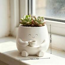 Cat Hugging Succulent Planter, Smiling 3D Printed Pattern Fun Planter, Mini Indoor Plant Pot Set, Home Office Desk Decor Gift, Gardening Gift, Home Decor - A - View 3
