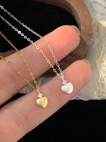 1pc Exquisite Women's Jewelry S925 Sterling Silver Niche Minimalist Same Style Necklace With Rhinestone Brushed Heart Pendant, Suitable For Daily Wear - #1 - View 6