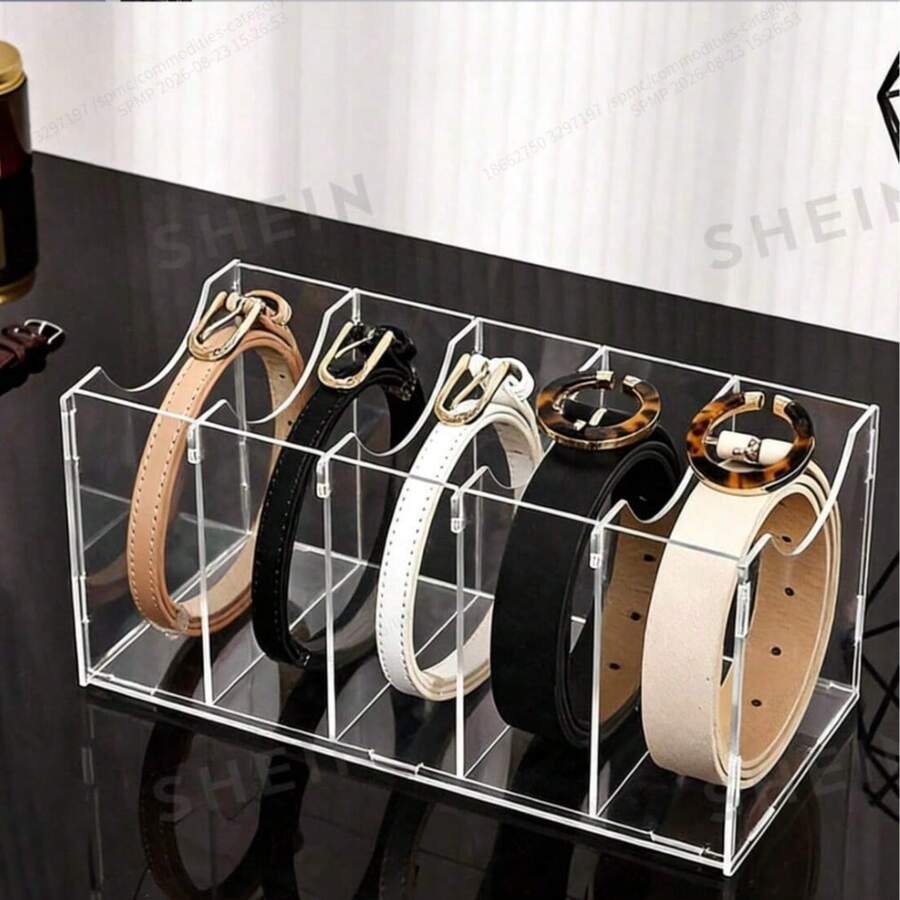 Multi-Slot Transparent Acrylic Belt Organizer, Partitioned Belt Display Rack, Suitable For Wardrobe, Vanity, Countertop And Clothing Store, Neat Space-Saving, Luxury Accessory Storage - Multicolor - View 1