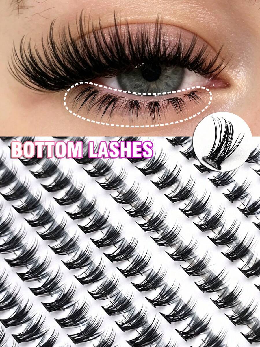 Asiteo 200pcs C Curl Clusters Bottom Eyelashes, Segmented Natural Manga Eye, Individual Lashes For Daily Makeup Easy-To-Wear Lower Lash Extensions, Soft & Be Convenient To Use Lash Clusters, Individual Fake Lashes - C - View 1