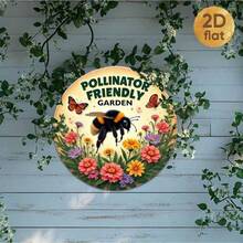 2D Flat, 2D Flat Print 1pc Wooden Sign, Vintage Style Pollinator Friendly Garden Round - 7.87 Inch Rustic Wall Decor, Featuring Bees, Flowers & Nature Inspired Design, Suitable For Garden, Balcony, Exhibition Hall - Perfect Gift For Enthusiasts, 2D Flat - A - View 5