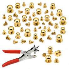 95-140sets Round Head Ball Post Studs Brass Buttons Screwback Nail Rivets Leather Bag Craft Hardware DIY Accessories Buckles With Hole Punch Tool - A - View 5