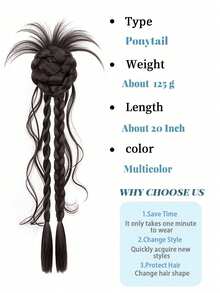 20-Inch Long Braided Dragon Whisker Twisted Curly Wave Claw Clip Wig Ponytail, Suitable For Women, Ponytail Wig, Everyday Hair Accessory. - Multicolor - View 7