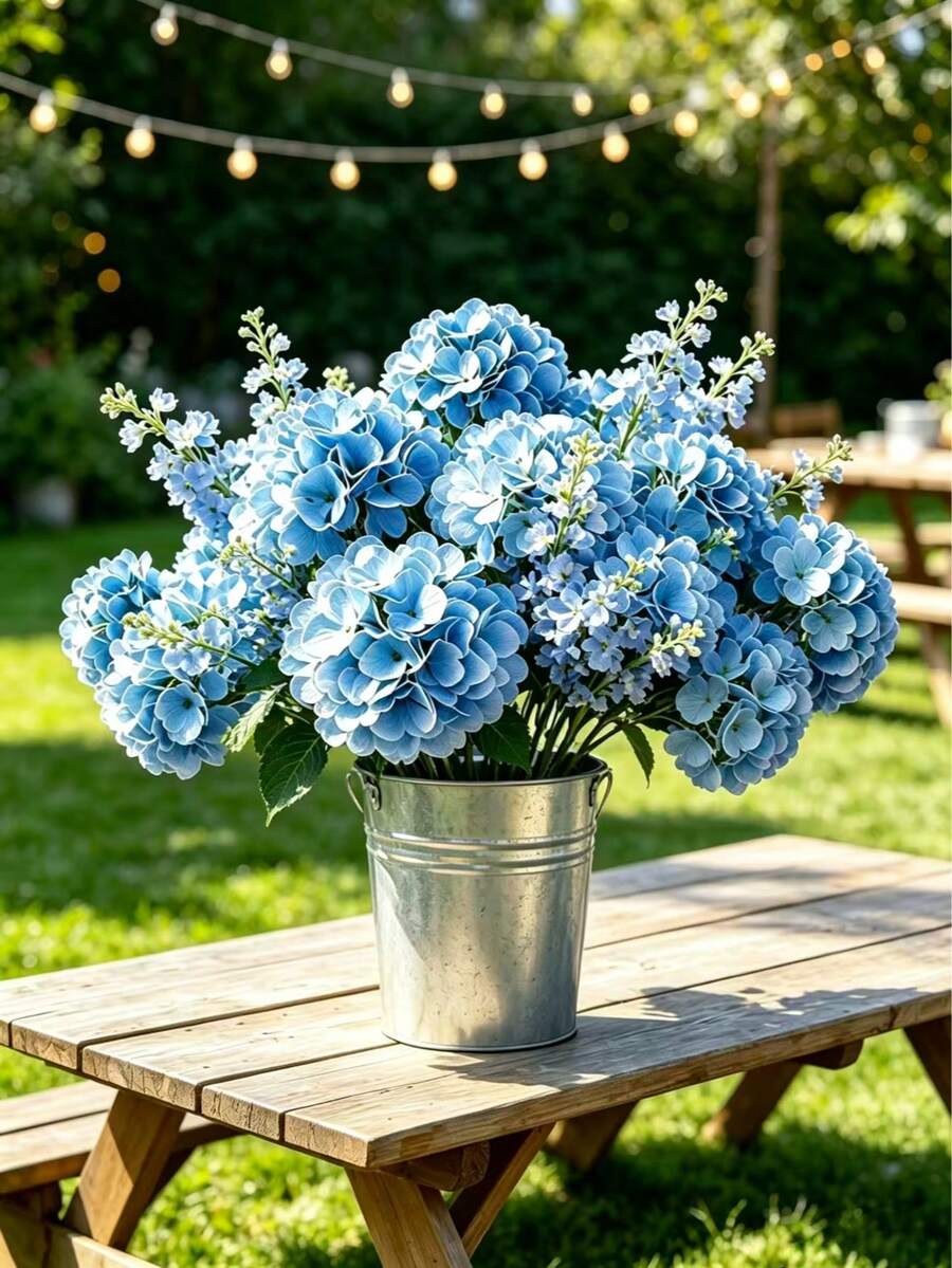1pc/3pcs/6pcs Blue Artificial Hydrangea, Long Bendable Stem DIY Floral Arrangement, Realistic Silk Material, Long-Lasting Non-Fading, Suitable For Wedding Table Flowers, Living Room Vase, Party Backdrop, Home Decor, Party Decoration, Dining Table Centerpiece, Engagement Party Decor, Thanksgiving Home Decor, Christmas Decoration, Birthday Gift, Arch Floral Wreath, Wedding Decoration, Gift For Women