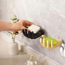 1pc Hand-Shaped Wall-Mounted Jewelry Holder/Soap Dish, Creative Palm Design Storage Rack For Bathroom, Bedroom, Vanity - Multicolor - View 4