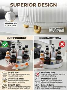 1pc 360° Rotatable Large Capacity Multi-Functional Storage Box, Plastic Storage Tray With Gold Legs, Simple And Elegant, Suitable For Bathroom, Kitchen, Office, Living Room, Vanity, Space-Saving, Modern Decor Centerpiece, Rounded Edges, Beautiful And Practical - Multicolor - View 3