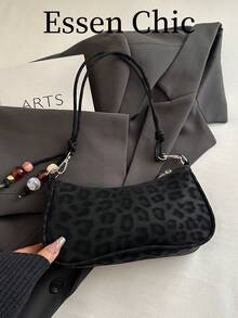 1pc Black Leopard Print PU Baguette Shoulder Bag For Women - Black - View 2