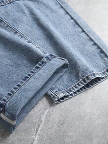 Men's Loose Straight Leg Jeans With Geometric Stitching Patchwork Design, American High Street Cargo Style Style, Retro Streetwear, All Season, Wide Leg, Mid Waist, Contrast Stitching, Light Blue - Dusty Blue - View 8