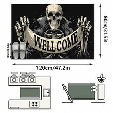 1PC Black Background White Skull Letter Pattern Entry Door Mat, Dark Gothic Style Crystal Velvet Rectangular Skull Skeleton WELLCOME Banner Detail Machine Washable Door Mat, Suitable For Halloween Party Entrance Garden Decoration - Multicolor - View 13