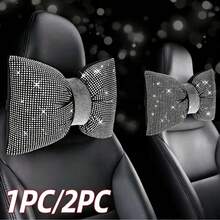 1pc/2pcs Shiny Car Neck Pillow, Soft Crystal Rhinestone Car Headrest Cushion, Bowknot Car Seat Neck Support Pillow, Cute Car Interior Accessory, For Women, Diamond Car Decoration, Comfortable Driving Travel Pillow - Style a - View 11