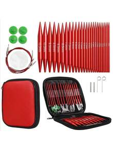 Interchangeable Round Knitting Needle Set With Needle Case, Double-Ended Aluminum Needles, Color-Coded And Labeled, Ergonomic Grip, Lightweight And Durable, Suitable For Knitting, Crochet And Braiding, Ideal For Beginners And Experienced Users - Multi-color - View 3