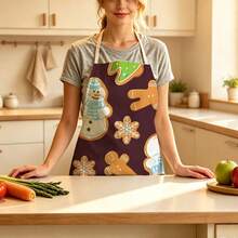1pc Christmas Santa Claus Pushing Door Gift Print Apron - Sleeveless Design, Durable And Comfortable Fit, Featuring Santa Claus Pushing Door With Exquisite Gift Box And Snowfall Pattern, Suitable For Cooking, Baking And Home Cleaning, Household Cleaning, Housework Apron, Hand-Painted Handmade Gardening Apron, Fun Holiday Gift - Red - View 9