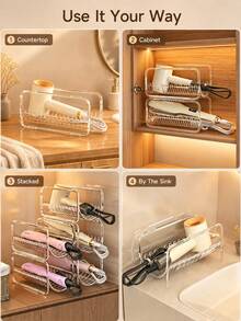 Curling Iron Storage Rack, Transparent Stackable Hair Tool Organizer, Suitable For Curling Irons, Flat Irons And Hair Dryers, Multi-Layer Countertop Storage Rack With Cable Management, Space-Saving Styling Station For Bathroom, Bedroom And Dorm - Multicolor - View 8