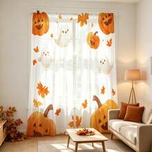 2 Peças Cortinas Transparentes de Folha de Outono, Fantasma de Abóbora em Aquarela, Adequadas para Decoração de Halloween e Ação de Graças, Design de Bolsa de Vara Superior, Tela de Janela Fluida, Cortina de Tela Adequada para Cozinha, Cafeteria, Restaurante, Varanda, Jardim, Quarto - Multicolorido - Visão 8