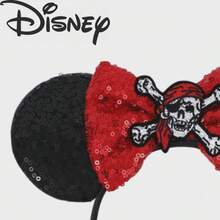 1PC Disney Minnie Headband, Black Sequin With Red Bow, Skull And Crossbones Patch, Women's Pirate Adventure Theme Park Headpiece - Multicolor - View 3