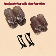 8pcs Self-Adhesive Hair Curling Roller & Clip Set With 4 Hair Curlers Self Grip Holding Rollers And 4Clips Hair Rollers - Coffee Brown - View 8