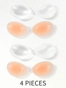 4pcs/Pack (2 Black + 2 Nude) Self-Adhesive Silicone Invisible Bra Pads, Strapless Backless Push-Up Cups, Suitable For Wedding, Cold Shoulder Dress, Bridesmaid Party - Silicone Bra - View 33