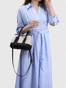 Niche High-End Women's Large Capacity Canvas Colorblock Patchwork Garden Tote Bag - A - View 1