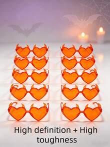 1 Pair/10 Pairs Devil Horn Heart-Shaped Party Glasses, Halloween Cosplay Photo Prop Decorative Glasses - Orange-red - View 5